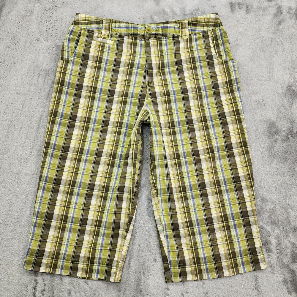 Vintage White Stag Pants Women 8 Green Brown Plaid High Rise Crop Capri Stretch